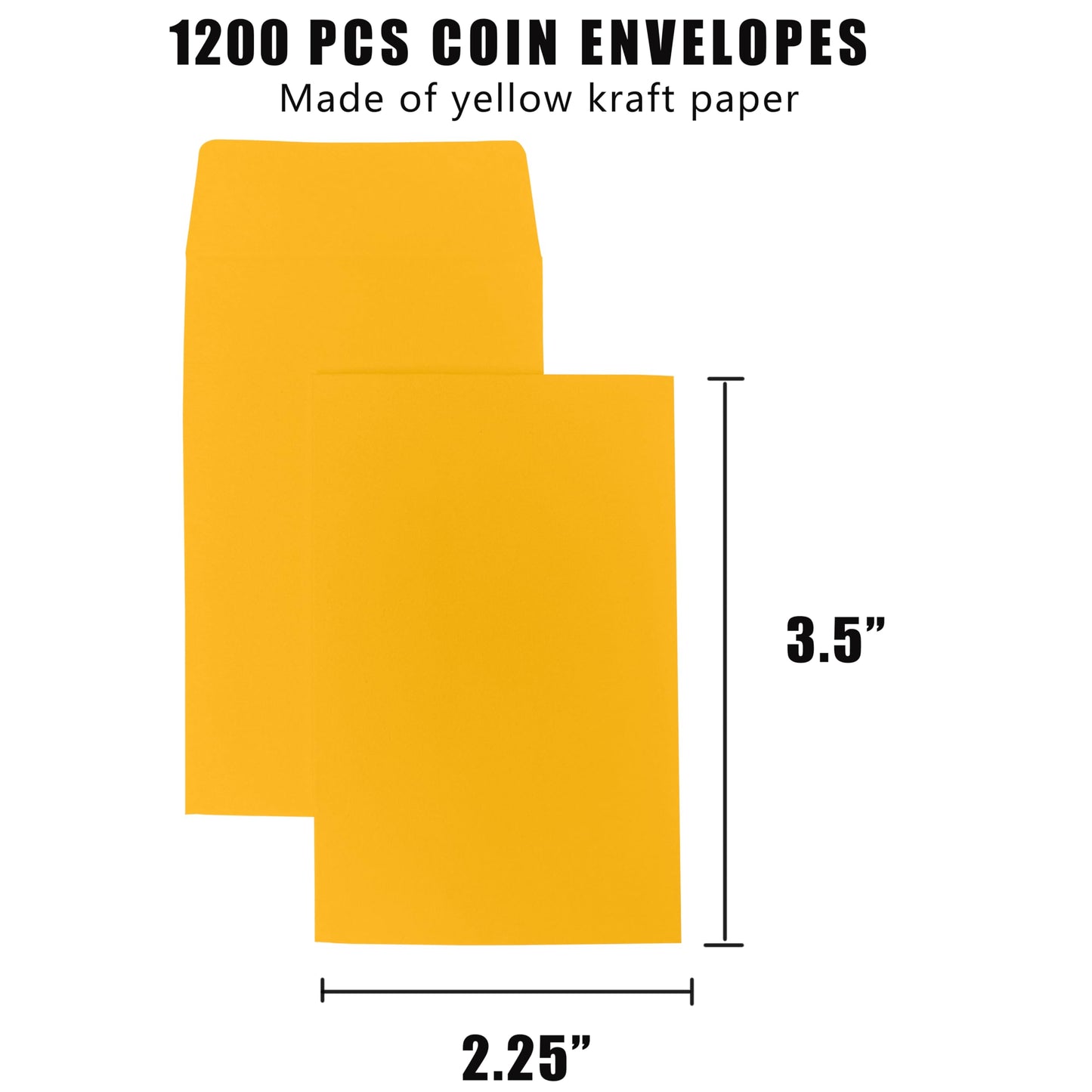 Homrelaxy #1 1200 Pcs Small Coin Envelopes 2.25" x 3.5" with Gummed Flap, Yellow Kraft Mini Envelopes for Storing Keys, Stamps, Seeds, Tips and Small Items (1200)