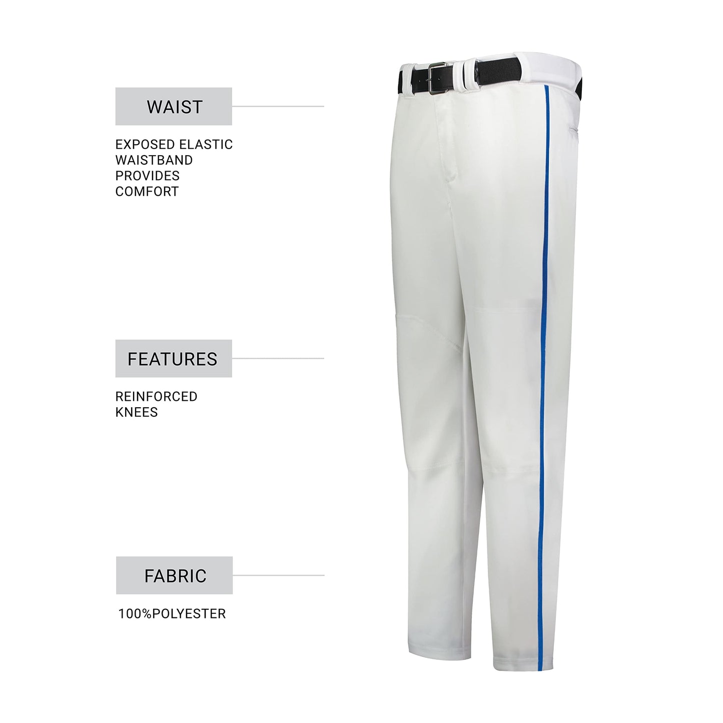 Russell Athletic Piped Change Pant-Comfort and Performance: Ideal for Baseball, Softball, and Fastpitch, White/Royal, Medium