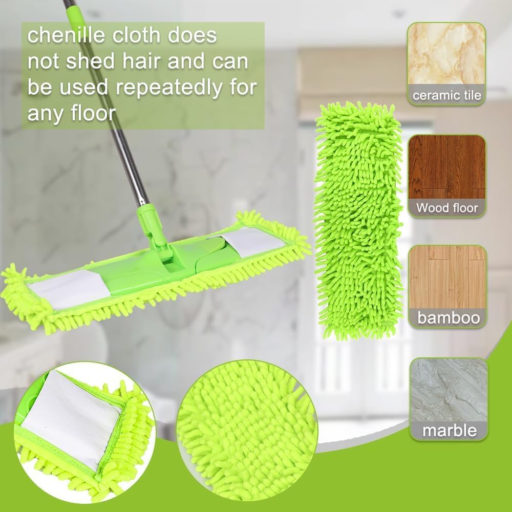 4Pcs Mop Head Replacement Cloth Soft Flat Mop Refill Pads Water Absorption Mop Pads Accessories for Home Floor Cleaning Multi-Surface Floors, 16.5 Inch Washable Cleaning & Dusting Pads Green