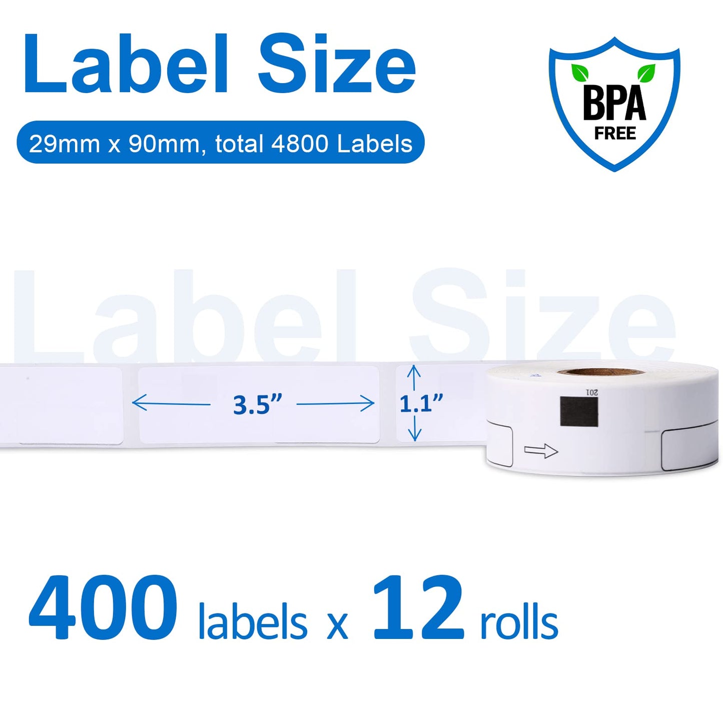 Label KINGDOM Replace for Brother DK-1201 (1.1" x 3.5") Standard Address Labels for QL 800 820NWB 700 Printers, Die-Cut 29mm x 90mm, 400 Labels/Roll, 1 Frame+12 Rolls