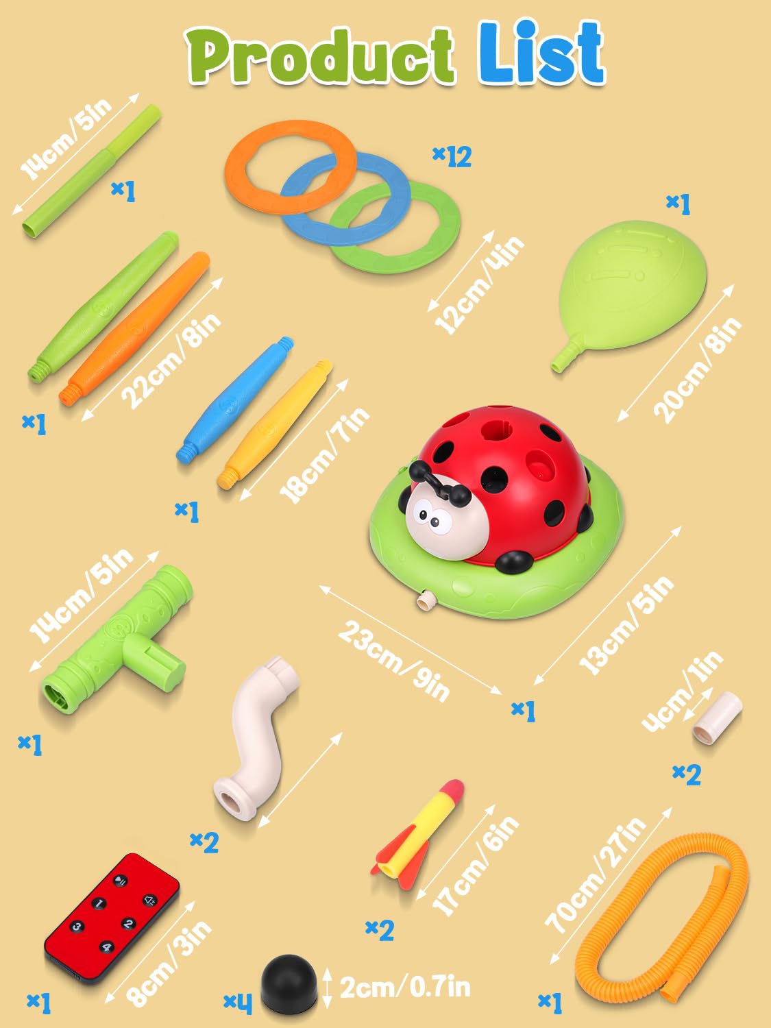 3 in 1 Children's Sports Set, Musical Jump, Toss Ring Game Toys, Stomping Launch Rocket Launcher for Kids, Sports Outdoors Toy for Ages 5-7 with Remote Control Outside Toys for Kids Ages 3 4 5 6 7 8 9