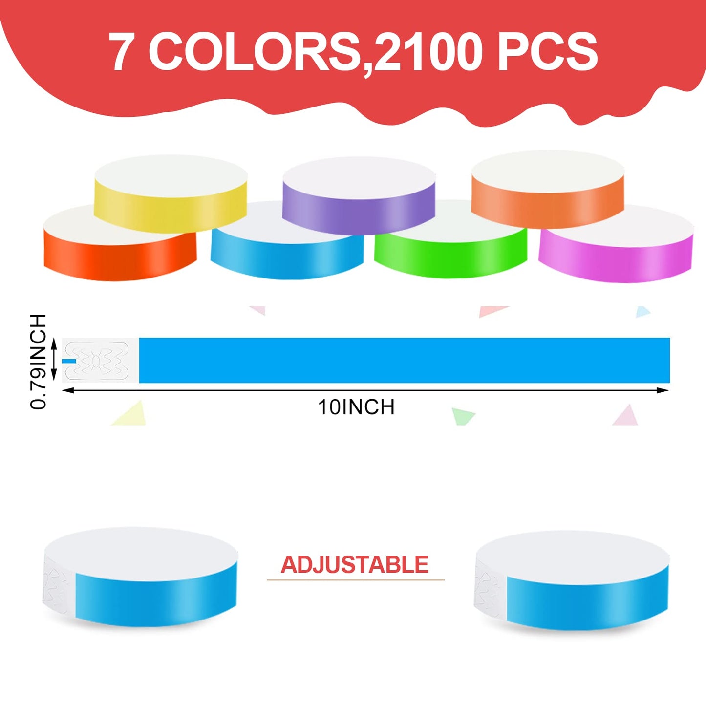 2100 Pcs Paper Wristbands for Events - Waterproof Bracelets for Music Festivals, Concerts, Exhibitions (7 Neon Colors)