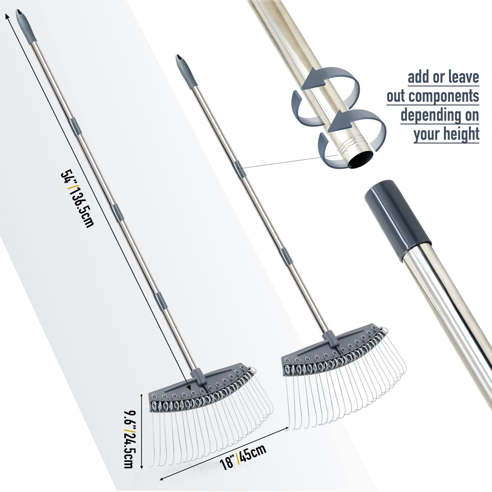 Colwelt Thatch Rake -24 Steel Tines, Dethatching Rakes with 54’’ Lightweight Stainless Steel Handle, Yard Dethatcher Rakes for Lawn(Pine Needles, Dead Grass, Thatch, Leaves, Mulch)