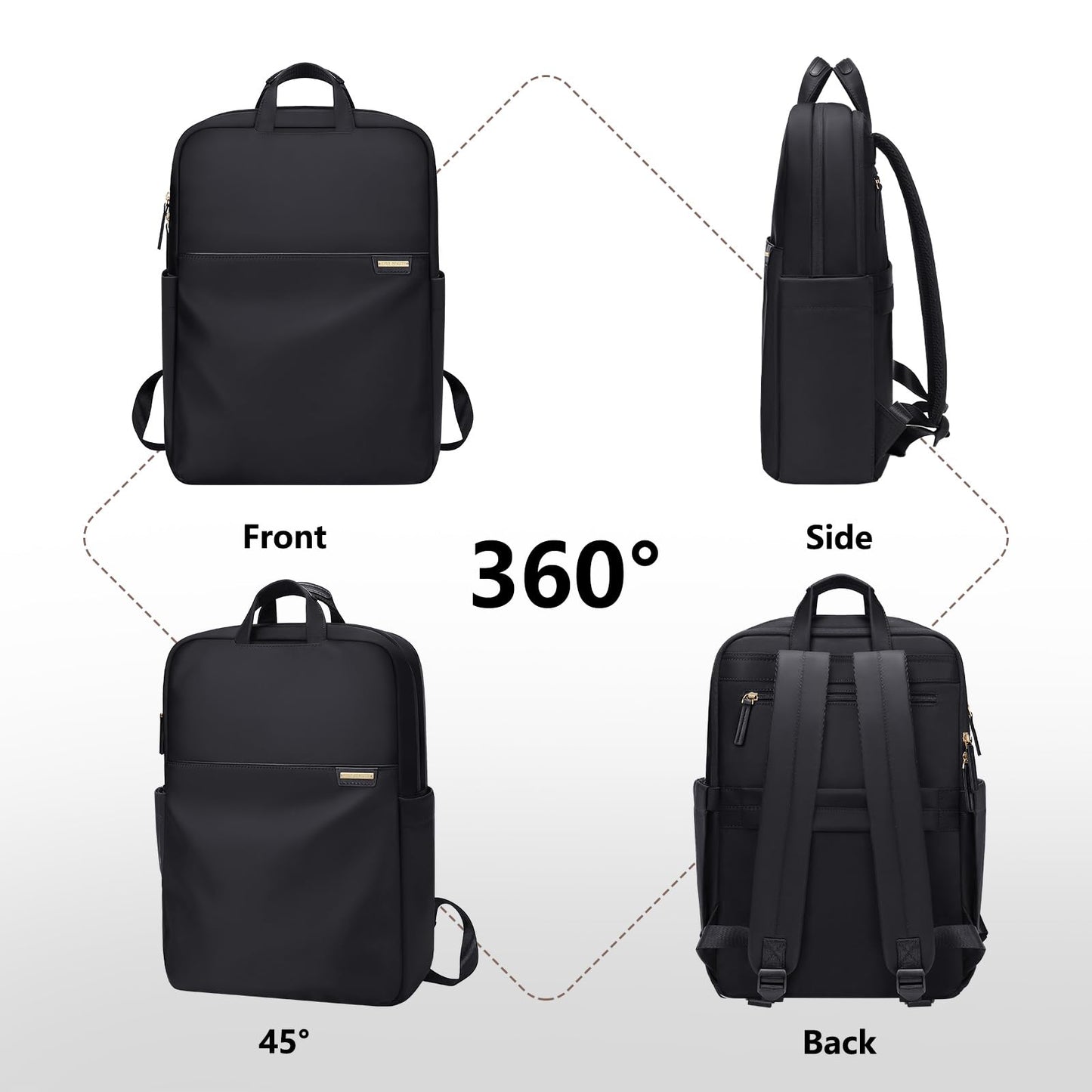 GOLF QUALITY Slim Laptop Backpack for Women, Lightweight Business Backpack for Women Computer Bag Purse for Commuting, Fit 17.3 Inch, Black