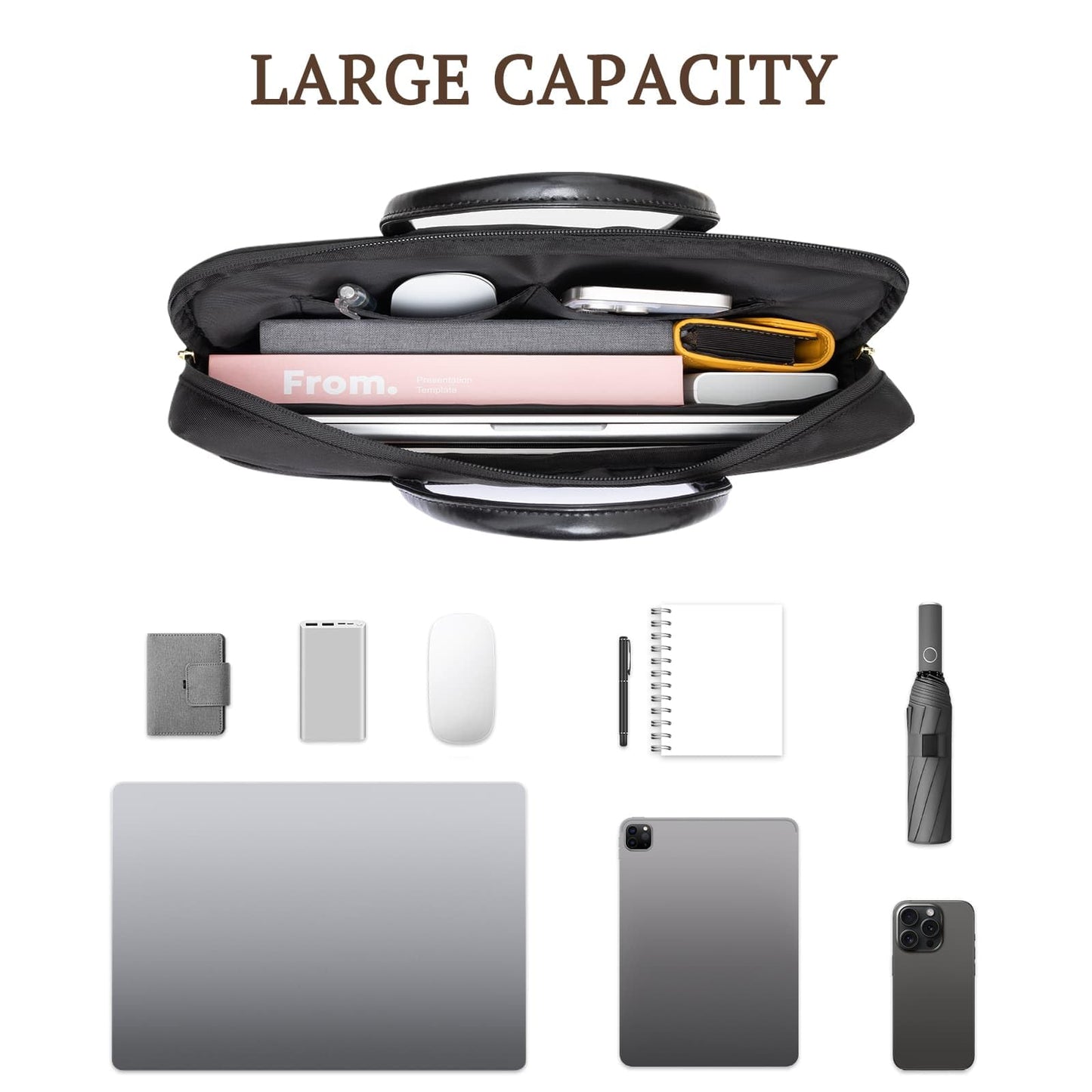 RAINYEAR 15.6 Inch Laptop Bag for Women, Protective Waterproof Large Capacity Computer Shoulder Bag Carrying Case with Handle for 15.6 Inch PC Computer Laptop, Black