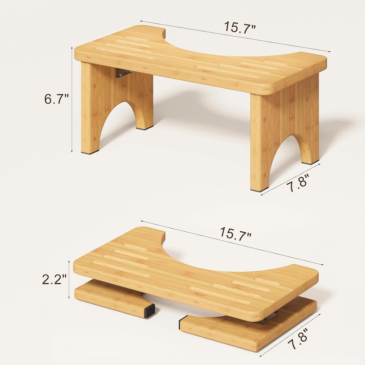 Foldable Bamboo Toilet Stool Squat Adult, Wooden Squatting Stool, 7 Inch Toilet Stool for Adults, Non‑Slip Wooden Poop Stool for Bathroom, Portable Foldable Toilet Foot Step, Suitable for All Ages