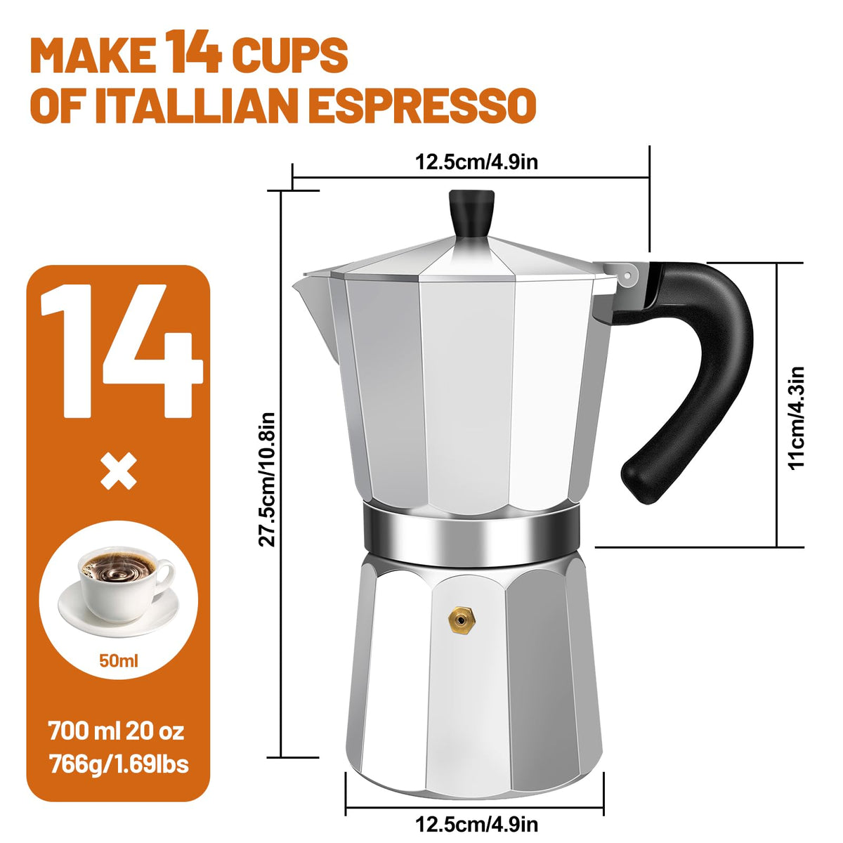 DITOSH 14 Cup Aluminum Espresso Stovetop Moka Pot Express Coffee Maker Percolator Italian Classic Mocha Coffee Machine for Italian and Cuban Cafe Brewing for Home & Camping 700ml 23oz