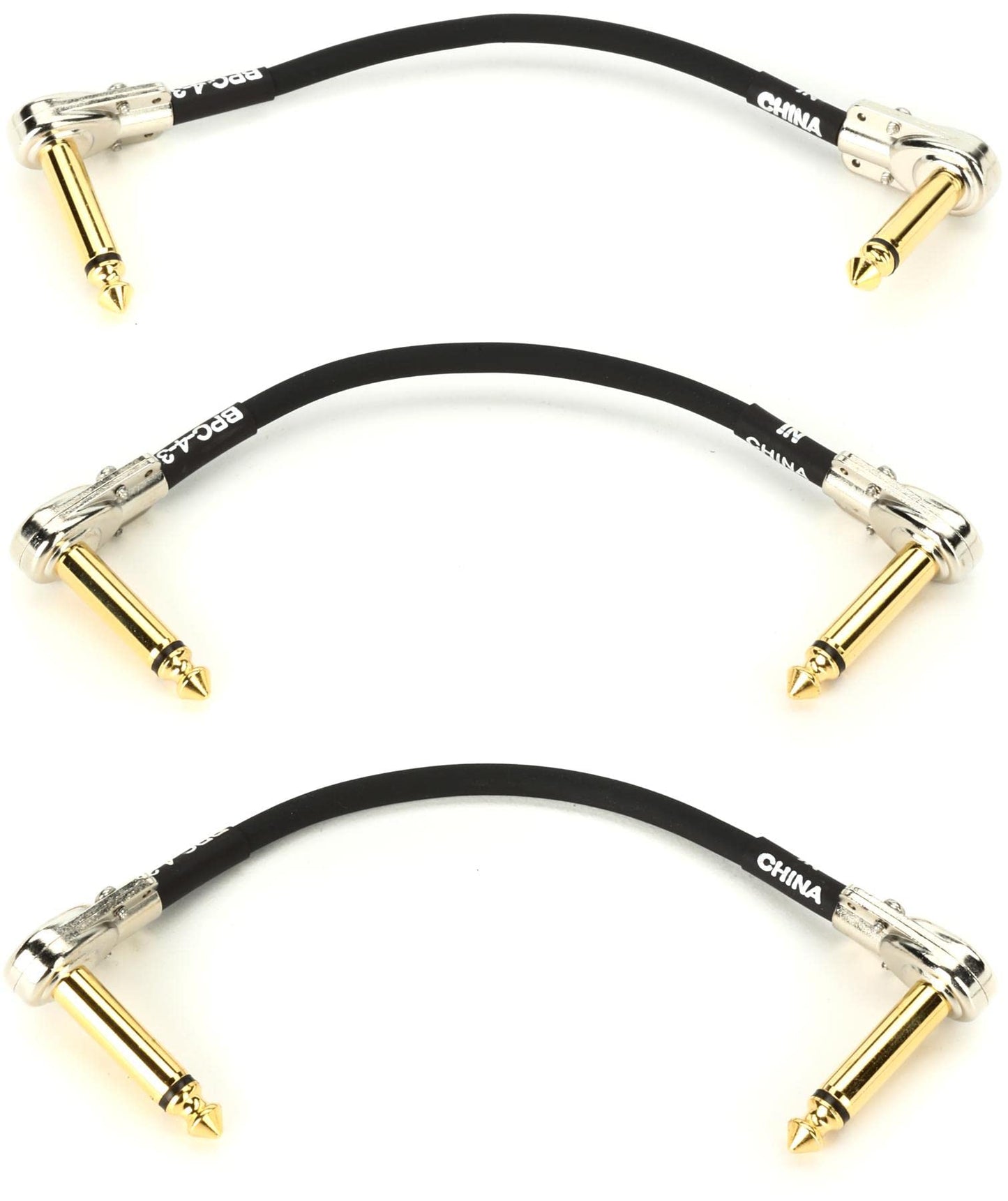 BOSS 4 Inch – Space-Saving Pedal Patch Cable with Slimline Pancake Plugs for pedalboards (3-Pack) (BPC-4-3)