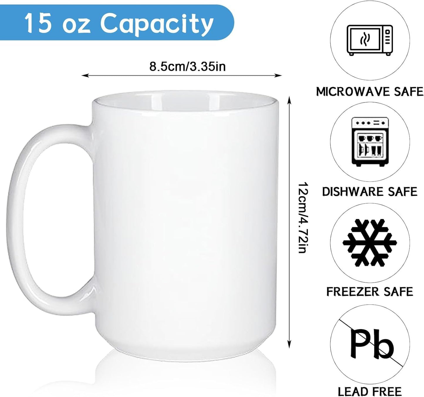 16 Pcs Sublimation Mugs, 15 oz Blank Coffee Mugs, White Ceramic Sublimation Cups with Handle Christmas Coffee Mug for Coffee, Tea, Milk, Latte, Hot Cocoa