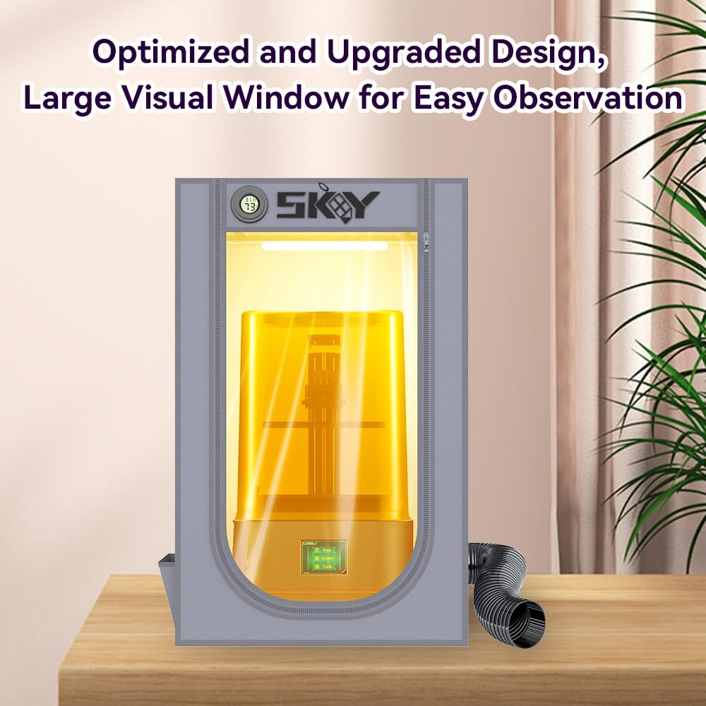 Skouphy Resin 3D Printer Enclosure with Ventilation Kit, LED Light,Thermo-Hygrometer Dustproof Cover Eliminate Odors Compatible with Anycubic Elegoo Creality Series LCD Resin UV 3D Printer Grey