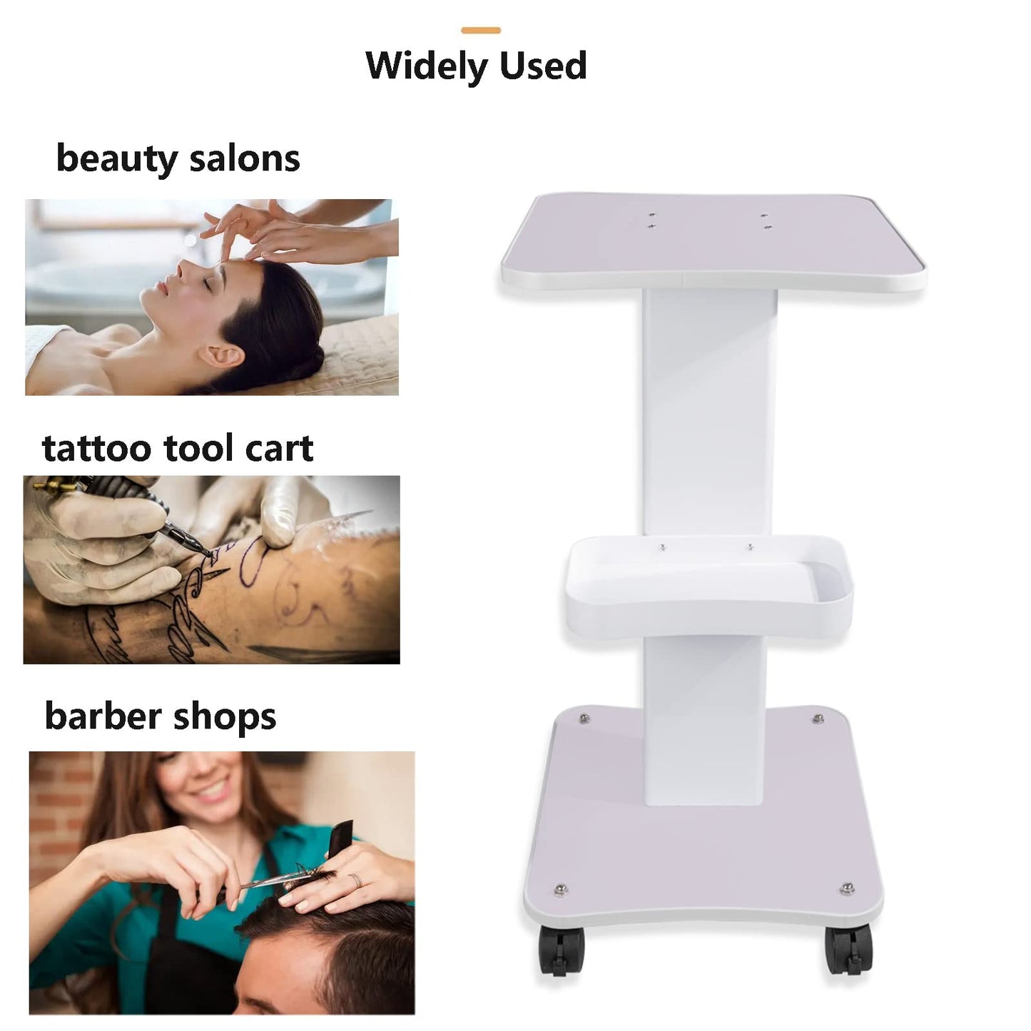 Trolley Cart with Wheels, HUOXOU 3 Tier Beauty Rolling Cart, Trolley spa, spa Trolley, Esthetician Cart, Salon Trolley cart with Wheels, Load 220 lbs