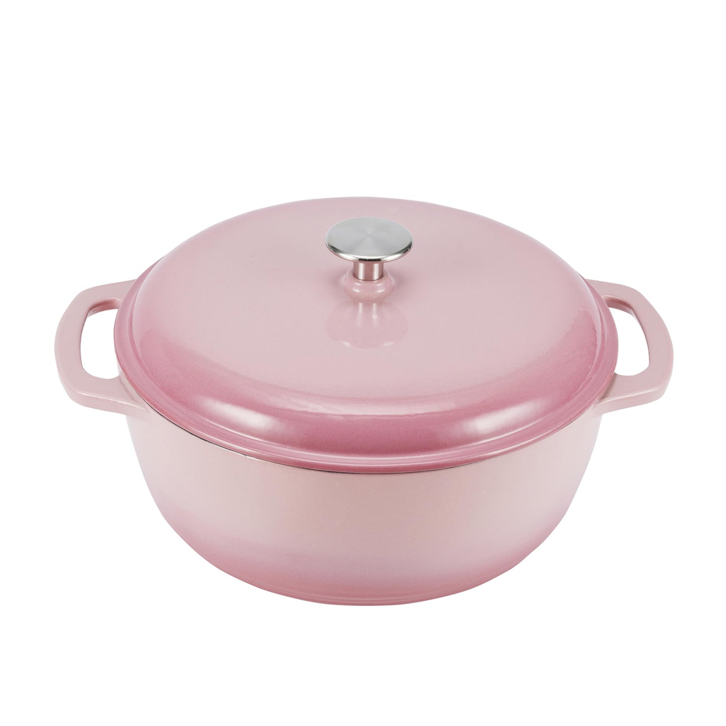 Amazon Basics Enameled Cast Iron Round Dutch Oven with Lid and Dual Handles, Heavy-Duty, 6-Quart, Light Pink
