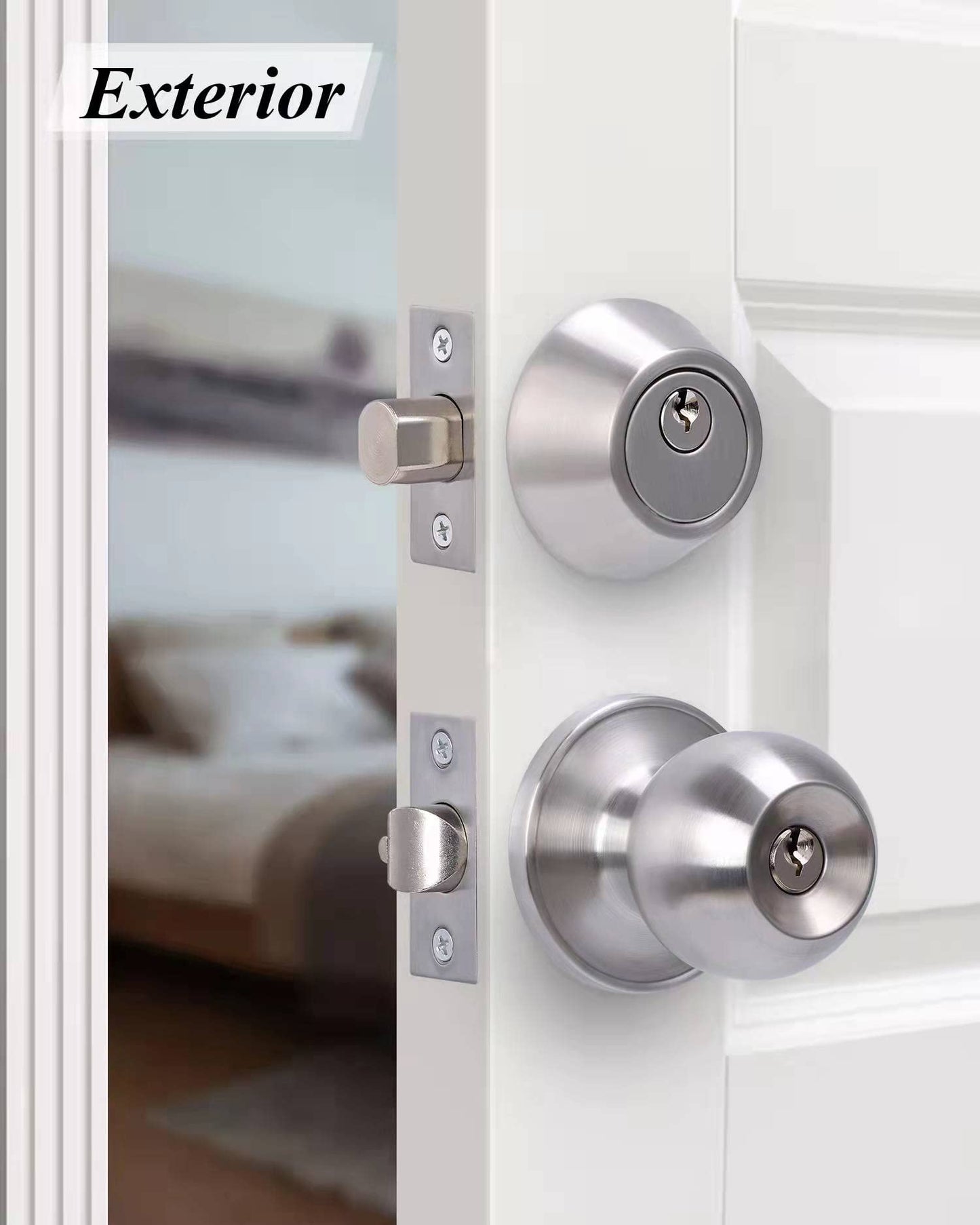 2 Sets All Keyed Same Entry Door Knob and Single Cylinder Deadbolt Combo Set, Satin Nickel Exterior Door Knobs with Lock and Keys for Entrance and Front Door