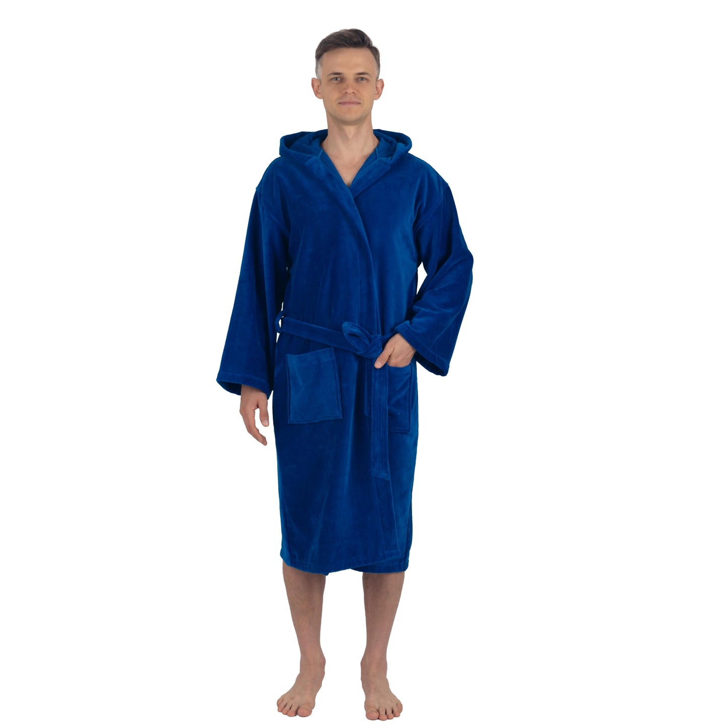 Alpine Swiss Dane Mens Hooded Bathrobe Pure Cotton Terry Cloth Long Robe for Men Super Absorbent Quick Drying Luxury Spa Robe BLU XL/2XL
