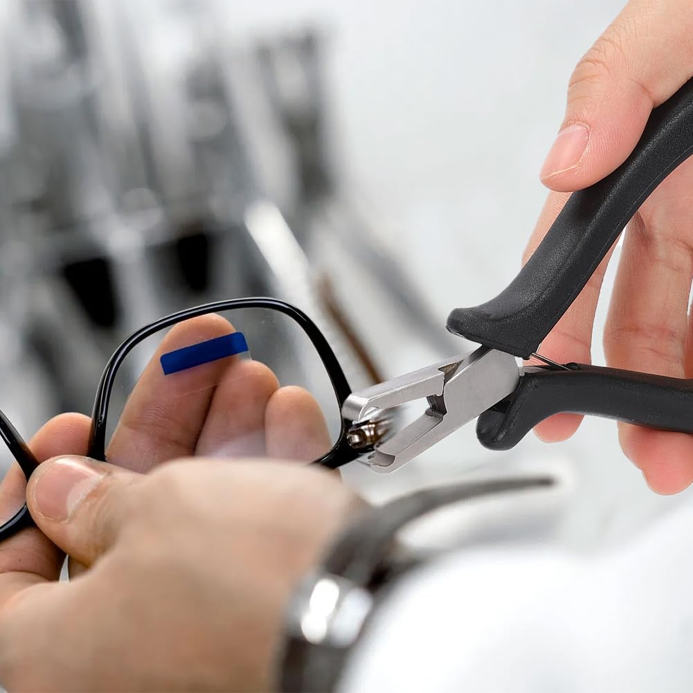 Tiiyee Rimless Eyeglasses Plier, Glasses Frames Optical Tools Kit Adjusting Repairing Tools Professional Repair Disassembly Silhouettes Plier with Storage Box for Optician Assemble Disassemble 3pcs