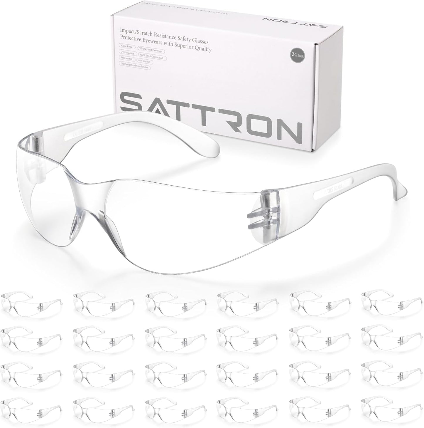 Clear Safety Glasses Bulk of 24, ANSI Z87.1 Eye Protection for Women Men, Scratch & Impact Resistant Protective Glasses, Ideal for Lab, Construction, Shooting