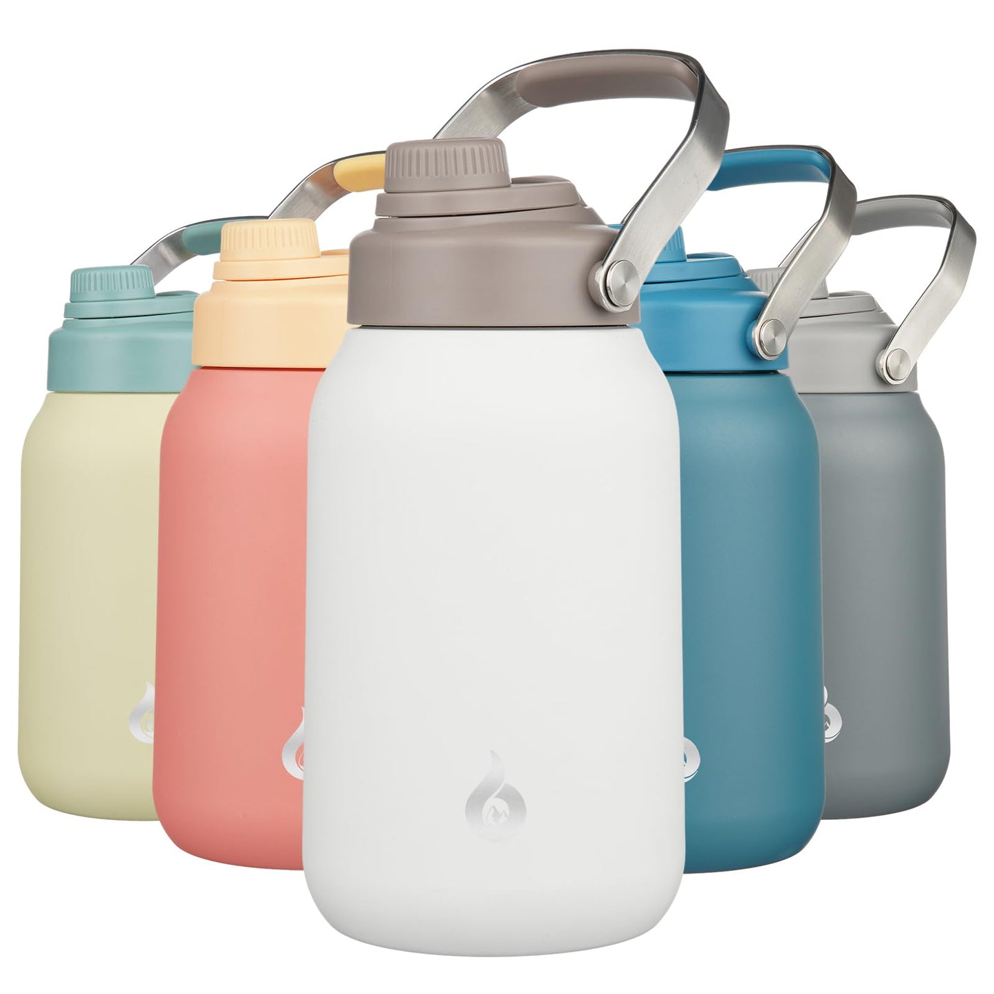 BJPKPK Half Gallon Insulated Water Bottles, 64oz Water Jug with Metal Handle & BPA Free Spout Lid, Dishwasher Safe Thermo, Large Stainless Steel Gym Sport Jugs, Milky White