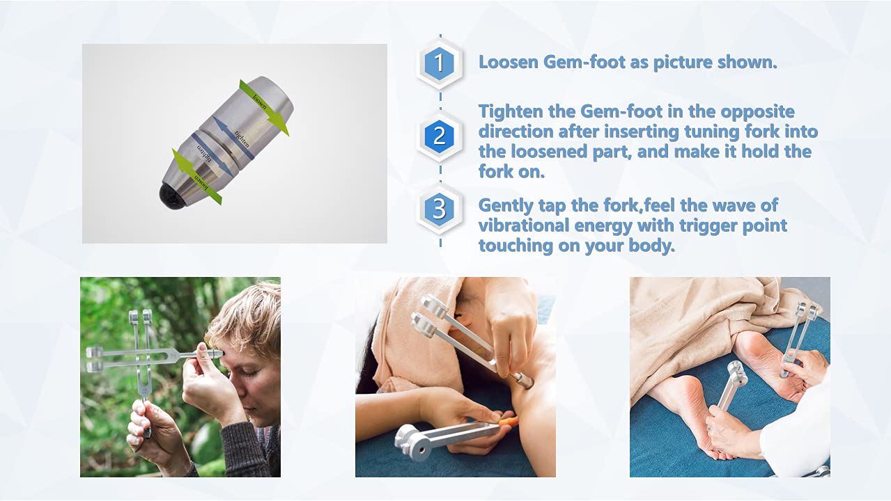 Ckakra Pack of 2 Weighted Tuning Forks with Natural Gem Feet, 128hz,136.1hz, Zen Tools,Meditation Accessories,Odorless Silicone Activator