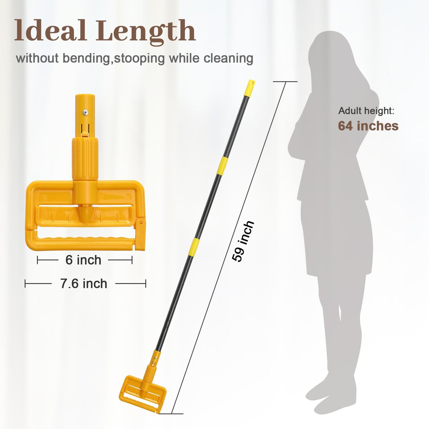 FLY HAWK Mop Handle Commercial Heavy Duty, 60 inch Metal Commercial Mop Stick,Side Gate Mop Head Replacement Holder for Floor Cleaning,Clamp Mop Handles Quick Change for Wet Mop
