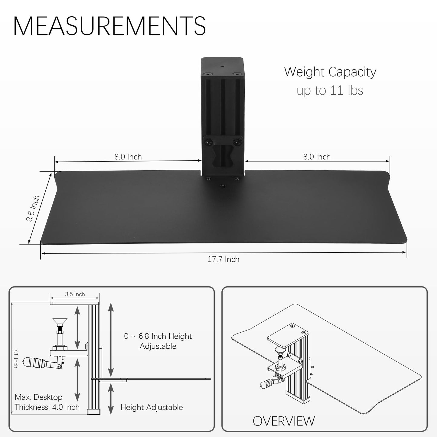 Quick Release Keyboard Desk Mount, Clamp-on Adjustable Tray,18.5x8.7 Inch, Extra Sturdy Single Clamp Design, Height Adjustable Ergonomic Typing for Office, Home, Gaming - Save Desk Space, Special Use