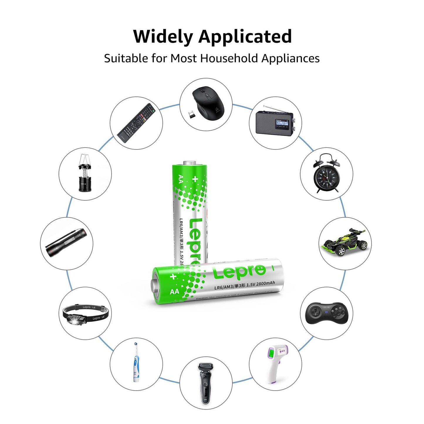 Lepro AA Batteries 100 Count, Double A Alkaline Batteries with Ultra Long-Lasting Power, 1.5 Volt 2800mAh LR6, Holds Power Up to 5 Years, High-Performance, Leak-Proof, Corrosion-Resistant