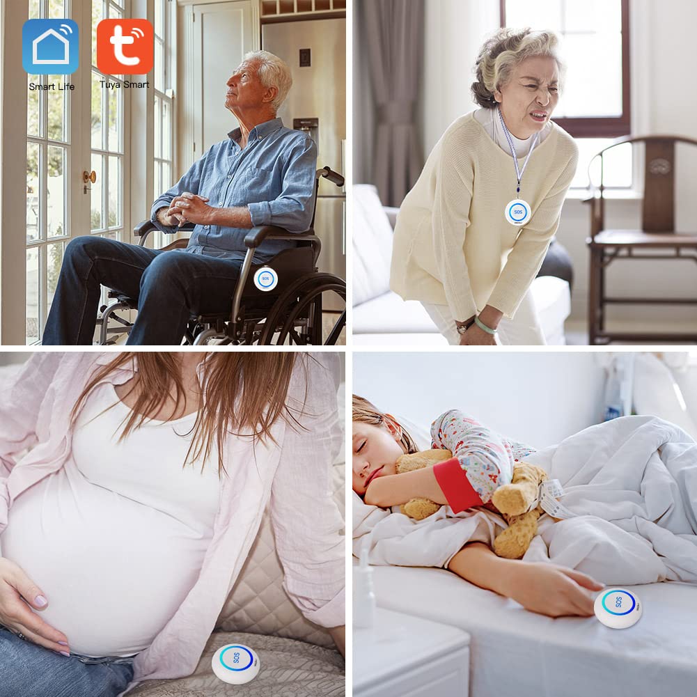 SINGCALL Tuya WiFi Intelligent Healthcare SOS Wireless Caregiver Alert Call Button Alarm for Patient Handicapped Elderly Children Nurse Calling Smart Pager