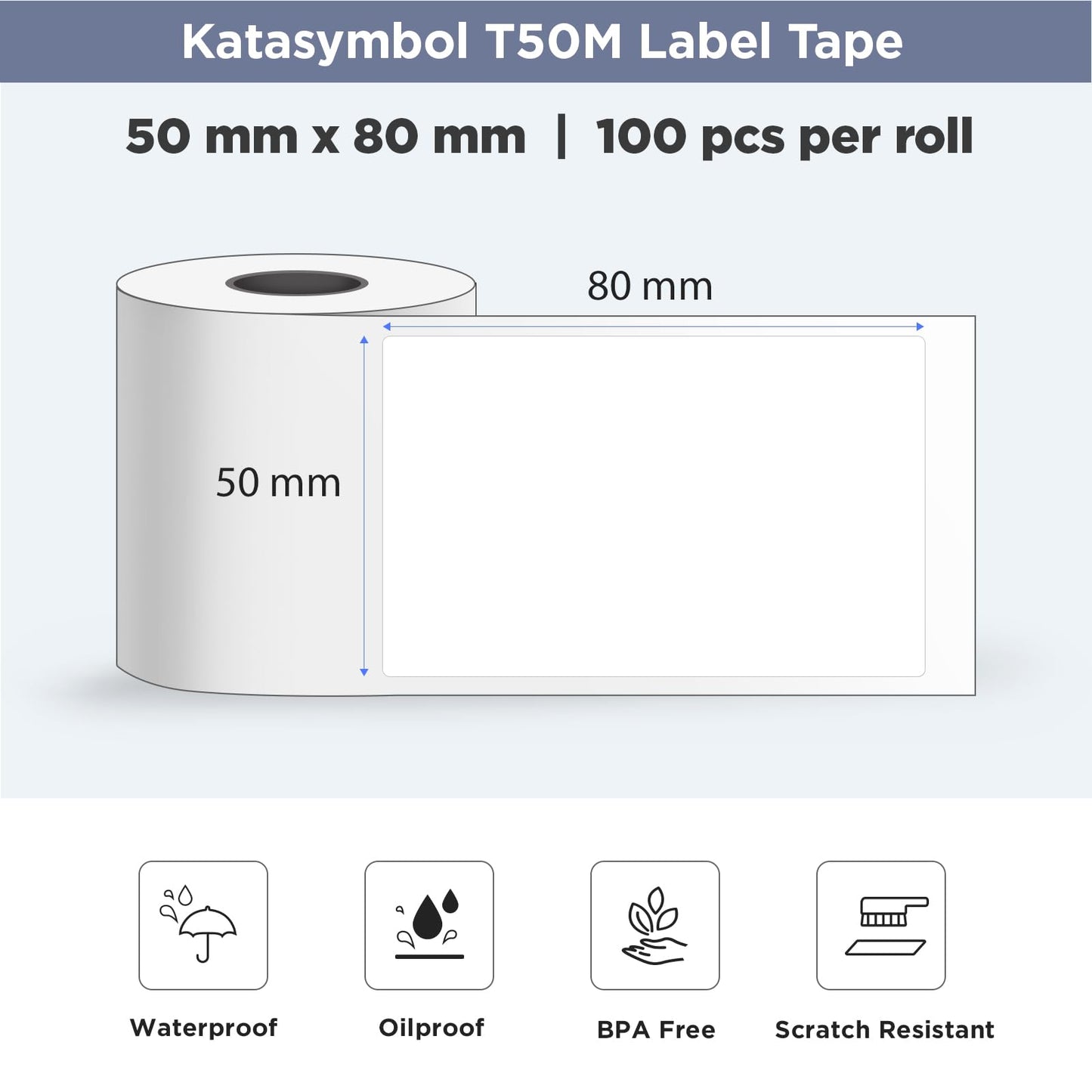 SUPVAN T50M Series Label Maker Tape, 12 Rolls 50mm x 80mm 100 Labels/Roll Genuine Laminated Thermal Label Tape Refill, Waterproof Oilproof Highly Adhesive Auto Detect Labels, Black on White