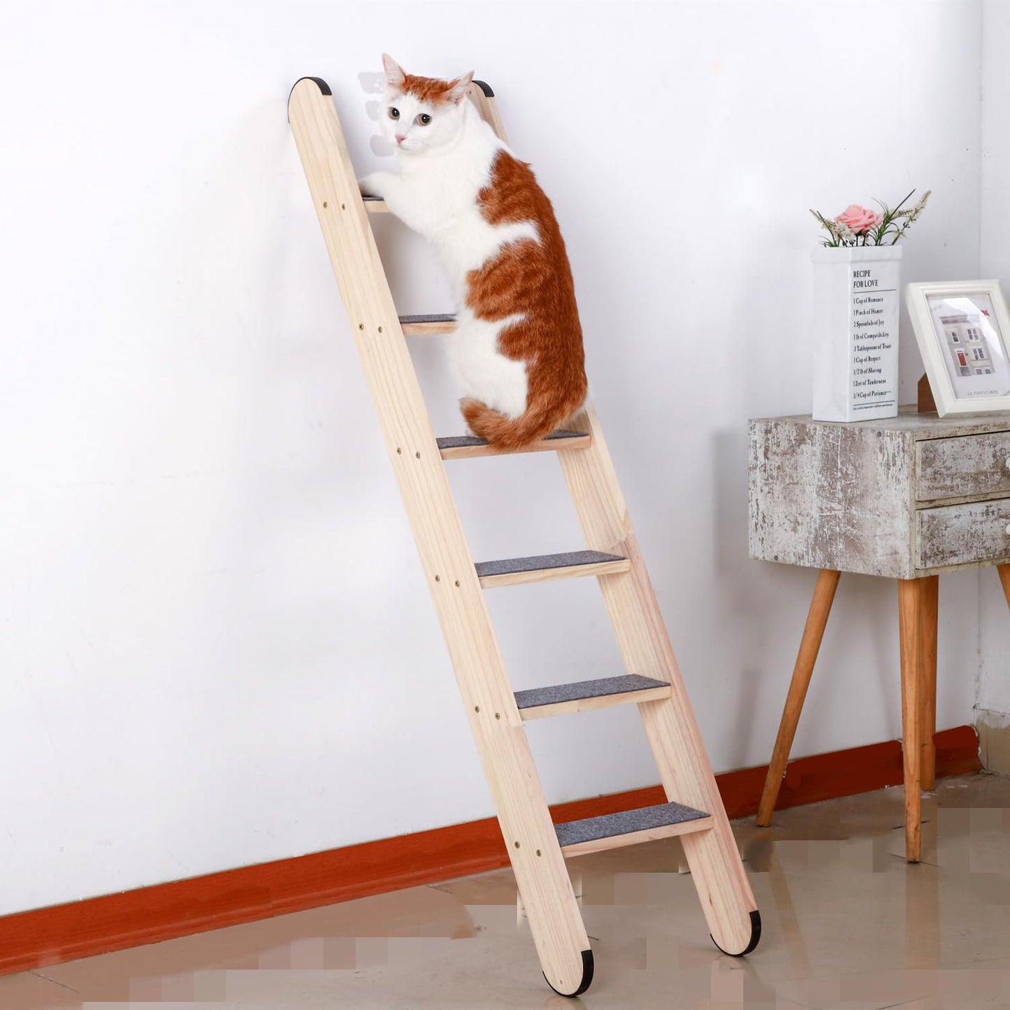 SHENGOCASE Solid Wood Wall Leaning Cat Ladder for Indoor Cats and Small Medium Dogs, Step for Window Bed, Wall Climbing Furniture (47.2")