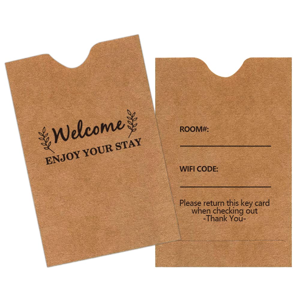 Kraft Hotel Key Card Holder Sleeves,Welcome Guests Hotel Key Card Envelopes,200 Pcs Per Pack