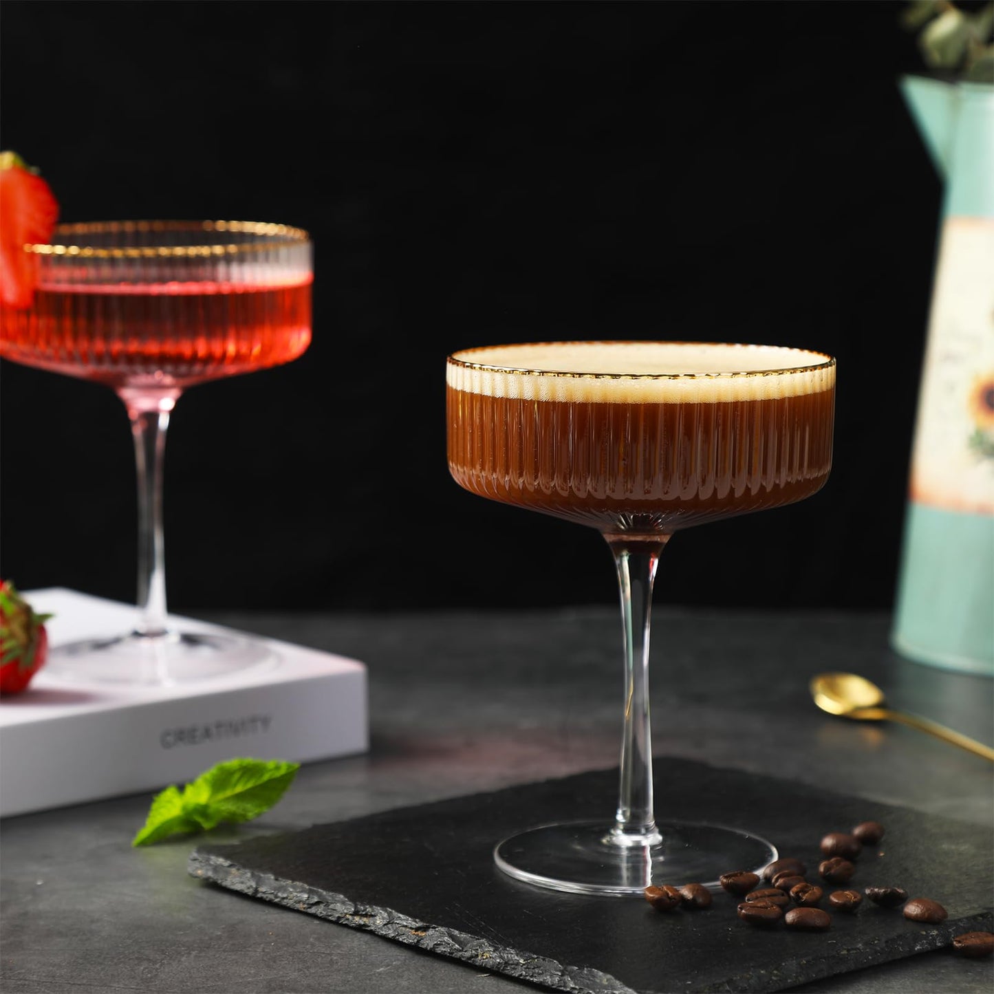 Coupe Glasses Set of 6, Cocktail Glasses 10 oz Classic Old Styling Martini Glass Set with Gift Box Packaging Elegant Hand Blown Martini Glasses for Cocktail, Champagne, Bar and Gift