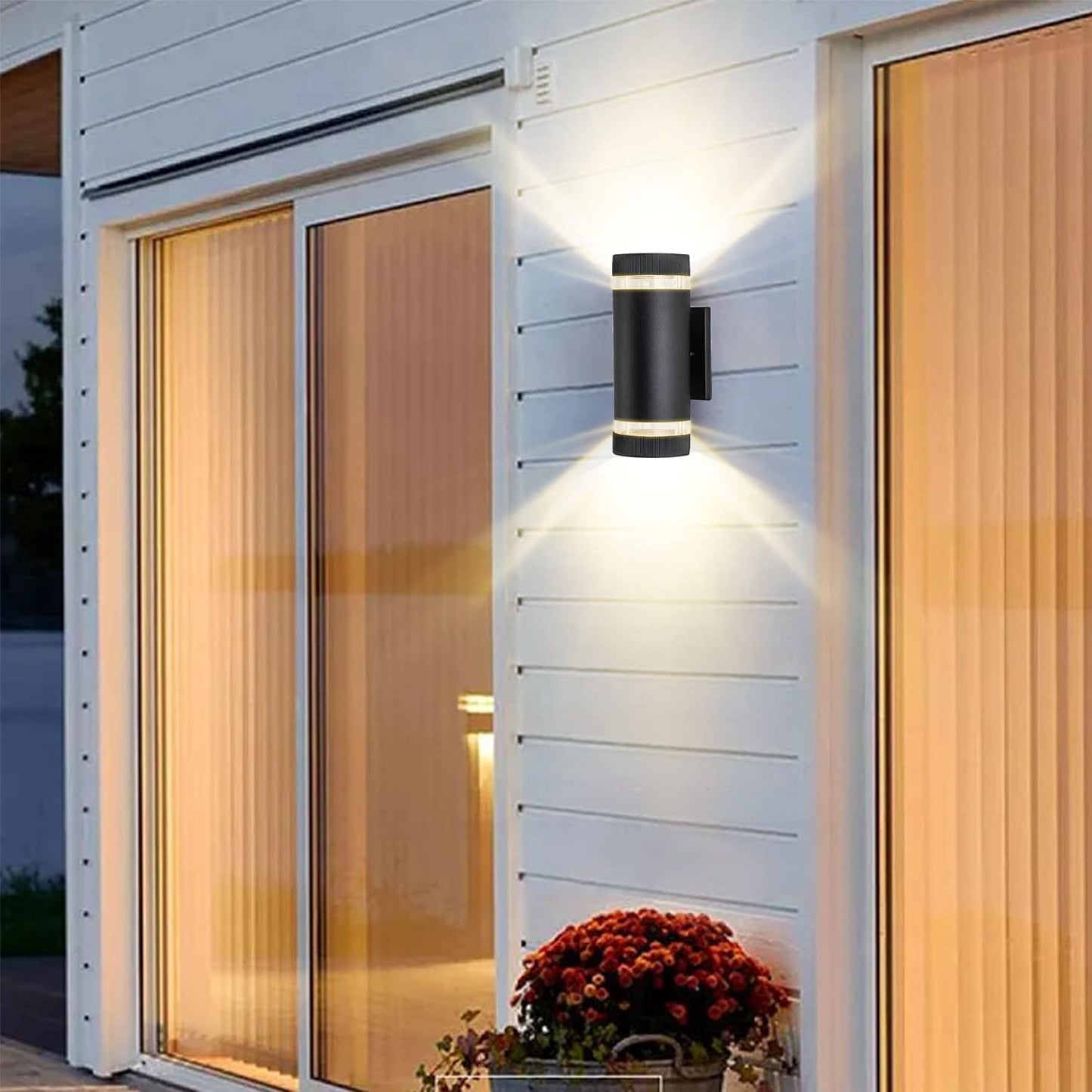 RETRELMP Outdoor Wall Sconce, LED Waterproof Exterior Wall Mount Lamp Black Modern Cylinder Porch Up and Down Light Fixture for Garden Patio 2 Pack…