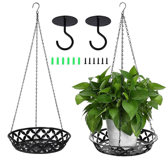 2 Pcs Metal Plant Hanger 12inch Modern Plant Hanging Basket Decorative Black Plant Pot Holder Planter Flower Pots Holder with Chain and Ceiling Hook for Balcony Porch Indoor or Outdoor Home Decor