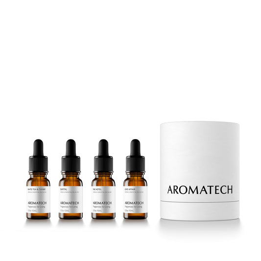 AromaTech Best Sellers Discovery Gift Set | Premium Aroma Essential Oils Blend for Scent Diffusers, UltraSonic Scent Machines, Set of Santal, The Hotel, White Tea & Thyme, and Love Affair - 10 mL