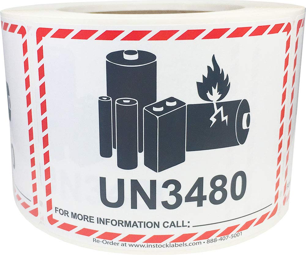 UN3480 Caution Lithium Battery Labels 83 mm x 108 mm 3.25 x 4.25 Inch 500 Adhesive Stickers