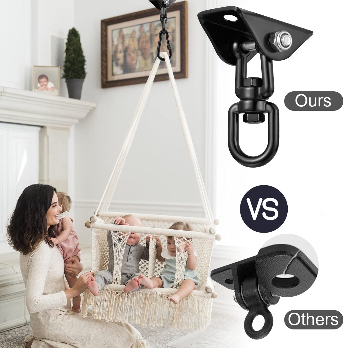 2 Pack Hammock Hanging Kit, 1200 Lbs Capacity Heavy Duty 360 ° Rotating Hammock Hook Suitable for Hanging Hammock Chair, Aerial Yoga, Boxing Sandbags, Swings, Etc.