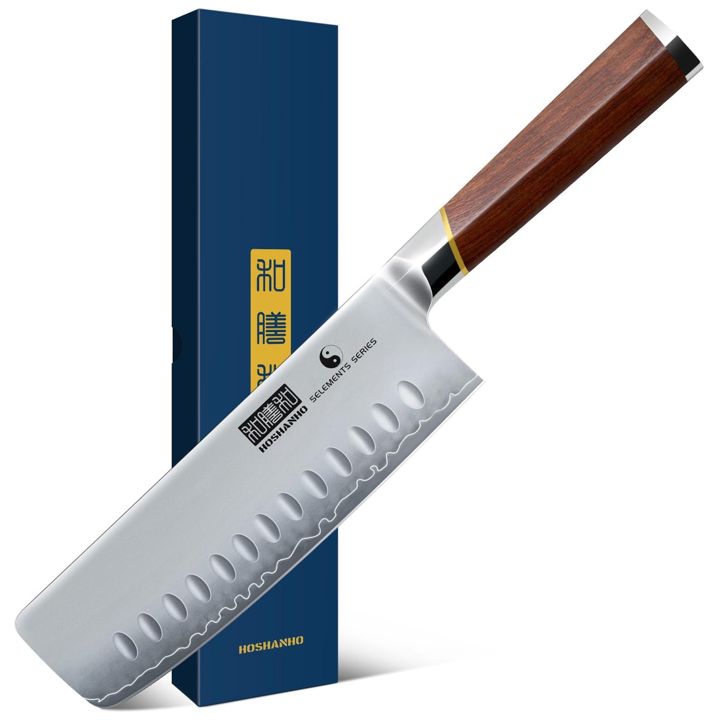 HOSHANHO Nakiri Knife 7 Inch, Hand Forged Japanese Super Steel Chef Knife, Multipurpose Meat and Vegetable Kitchen Knife with Red Sandal Wooden Handle & Gift Box