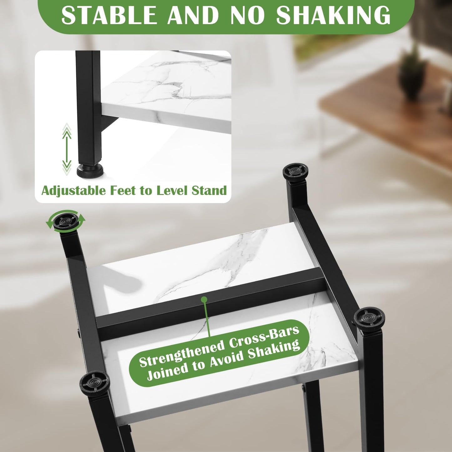 Dipion Extra Tall Plant Stand Indoor,40 Inch Plant Stands,2 Tier Metal Plant Stand with Heavy Duty Wood,Marble White and Black