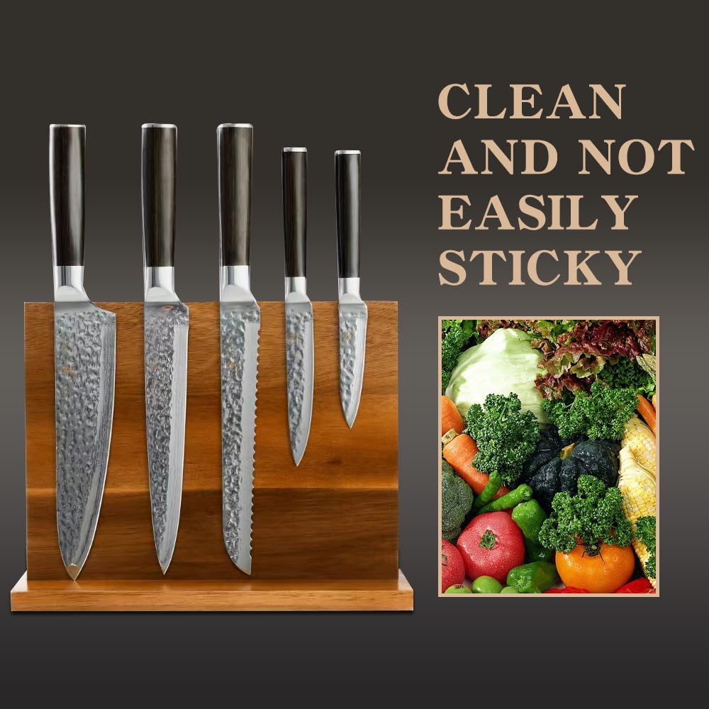 SipLip Magnetic Knife Set 6 Pieces (Magnetic Wooden Holder) German Stainless Steel Kitchen Chef's Knife Set with Gift Box