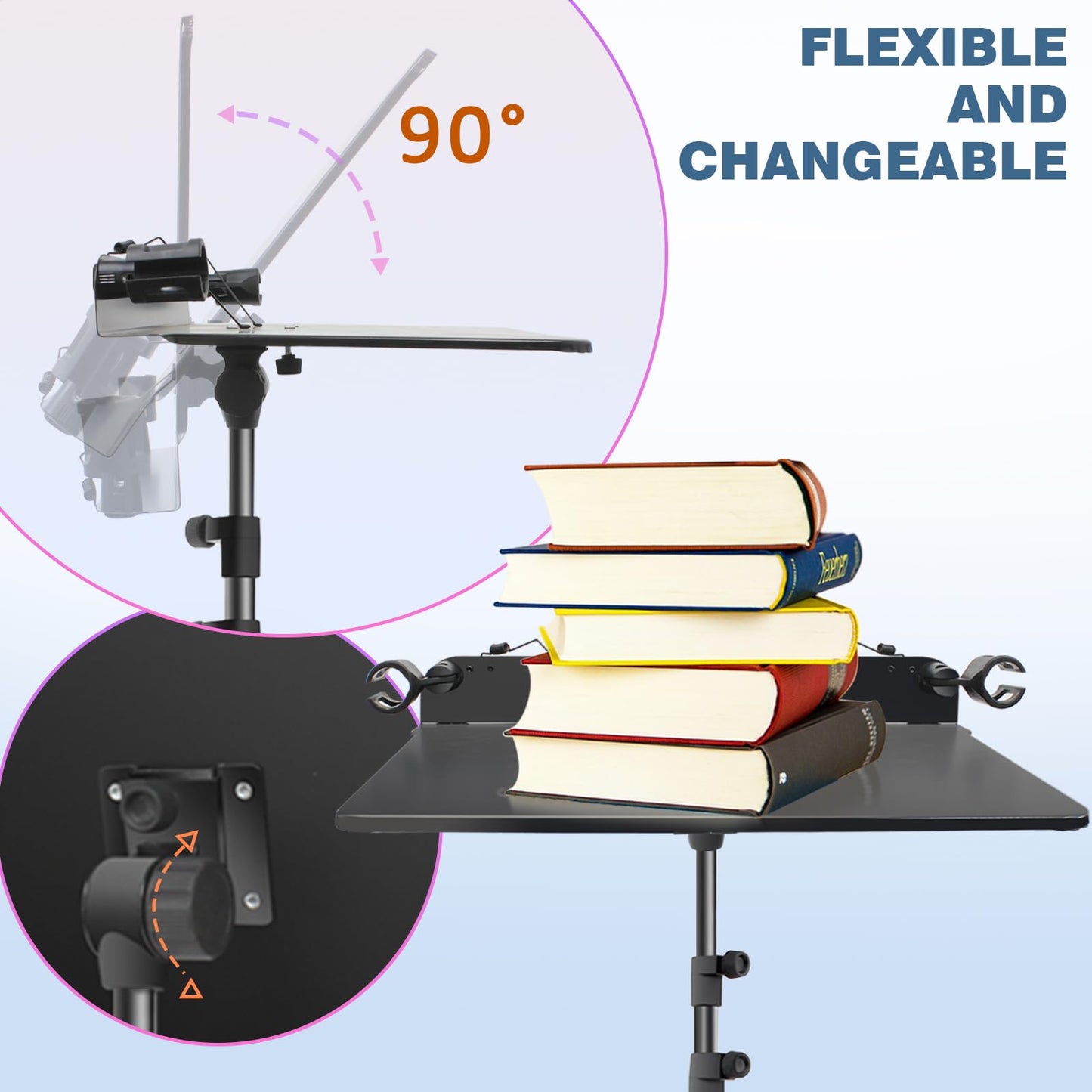 5 in 1 Dual-use Sheet Music Stand & Desktop Book Stand, Height Adjustable from 23.6-59 in, Folding Music Stand with Portable Carrying Bag, Sheet Music Folder & Rechargeable Music Stand Light