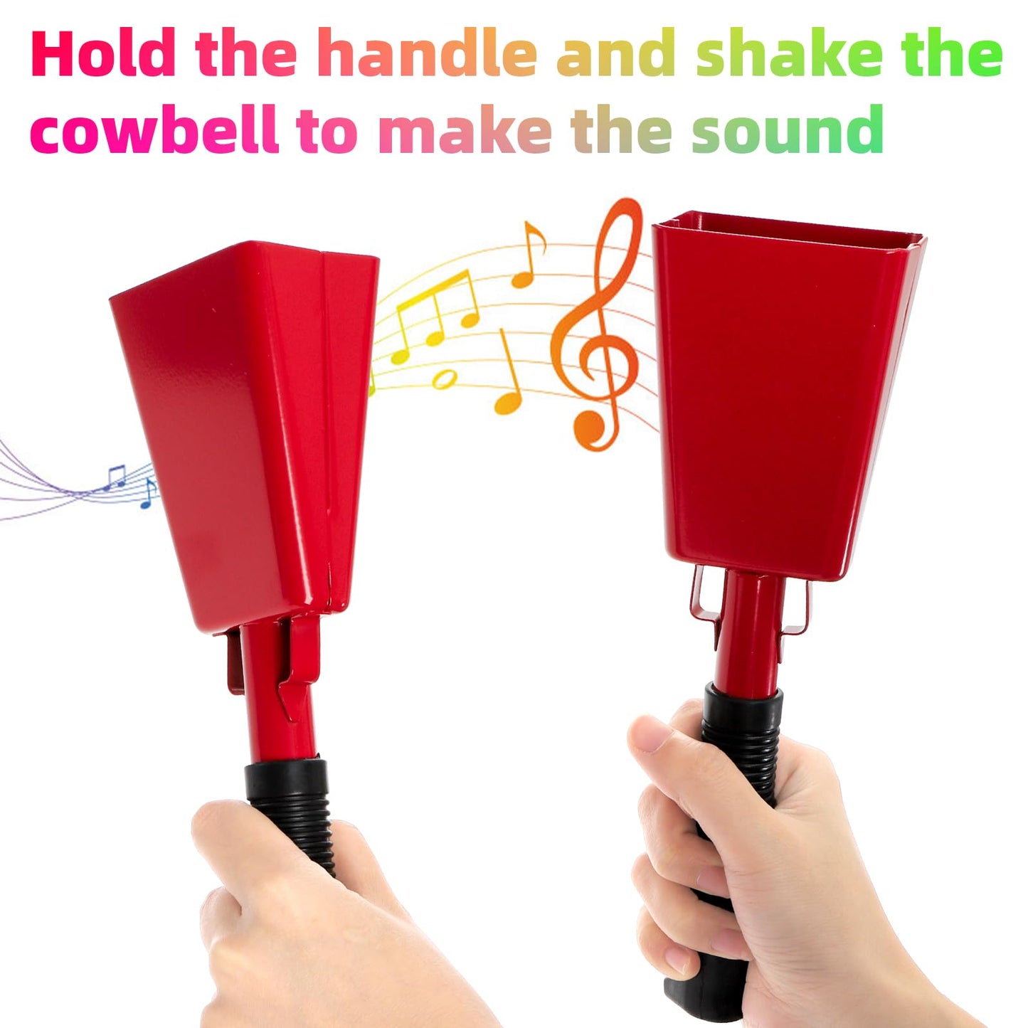 Peohud 6 Pack Cowbell with Handle, 10 Inch Loud Cheering Cow Bell for Sports Events, Red Steel Noise Makers for Football Games, Stadiums, Party, Percussion Musical Instruments