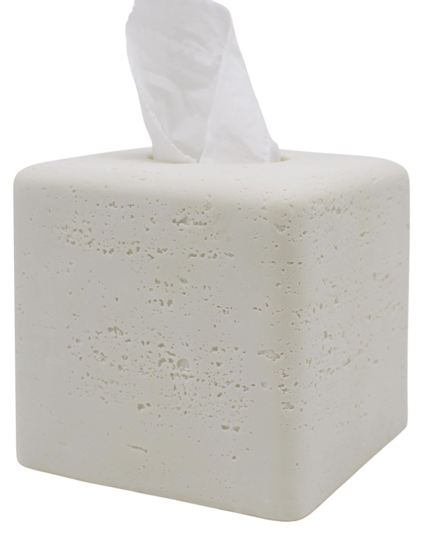 Huitony Travertine Square Tissue Box Cover Decorative Klenex Box Holder for Bathroom & Living Room with Handcrafted Texture (White Stone)