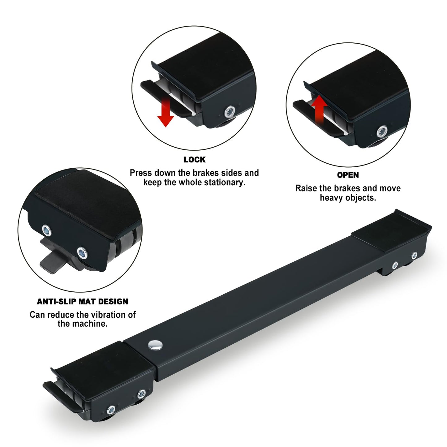 NORJIN Furniture Dolly Mobile Roller, Heavy Duty Adjustable Appliance Rollers, Extendable Furniture Sliders Max 71cm for Refrigerator Base, Dryer Base, Washing Machine Base, Black