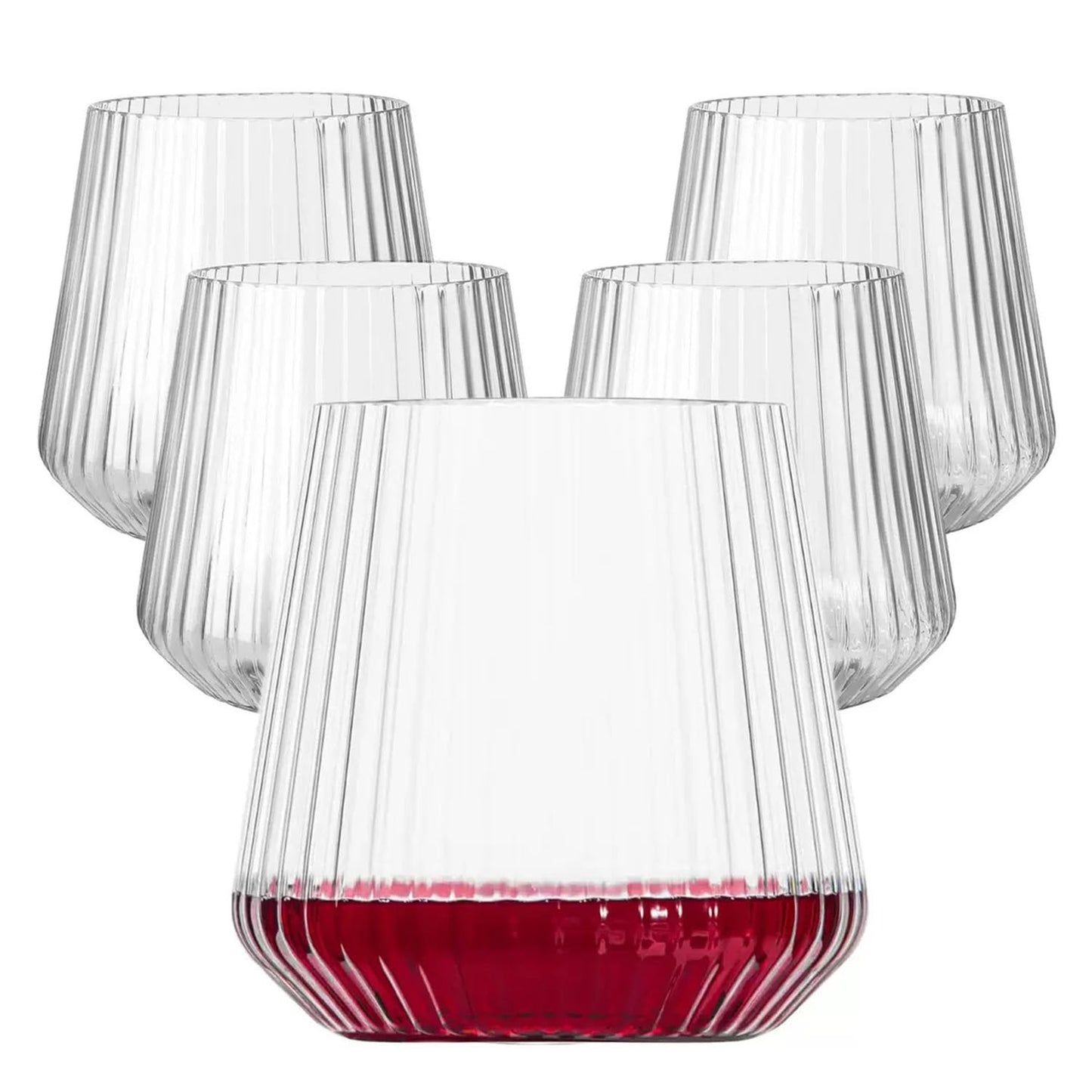40 Pack Plastic Ribbed Wine Glasses 14oz Origami Style Disposable Wine Cups Unbreakable Clear Plastic Cocktail Glasses Disposable & Reusable for Champagne, Dessert, Catering, Weddings