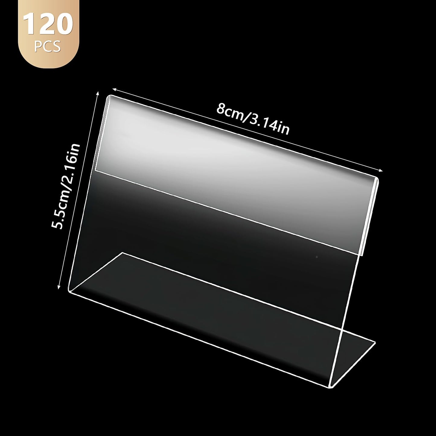 120 Pack Mini Acrylic Sign Display Holder 3.15x2 Inch Clear Price Display Holder Small Price Card Holder L Shape Stand Up Label Sign Holder for Weddings, Buffet, Birthday Parties, Bakery and Retail