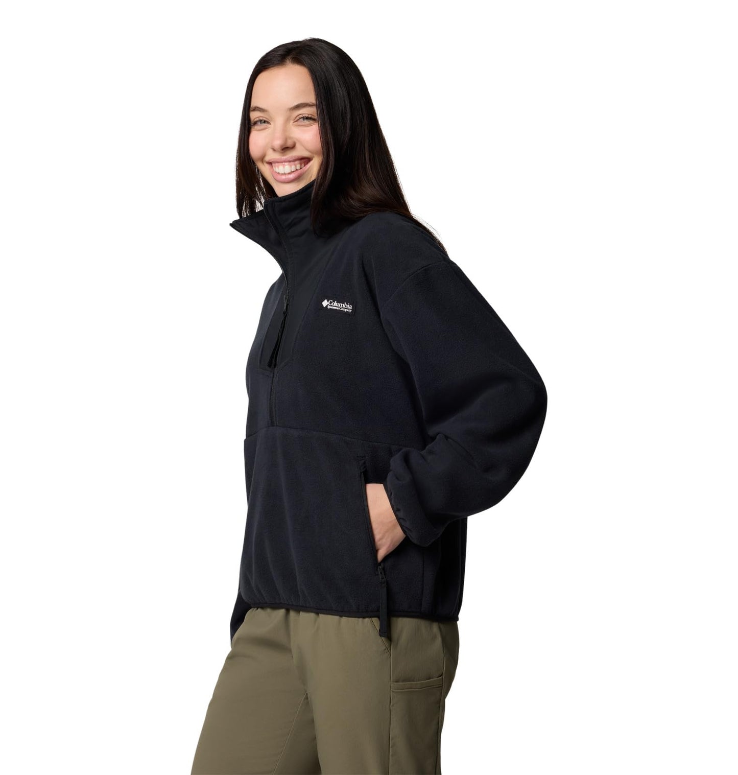 Columbia Women's Sequoia Grove 1/2 Zip Fleece, Black, Large