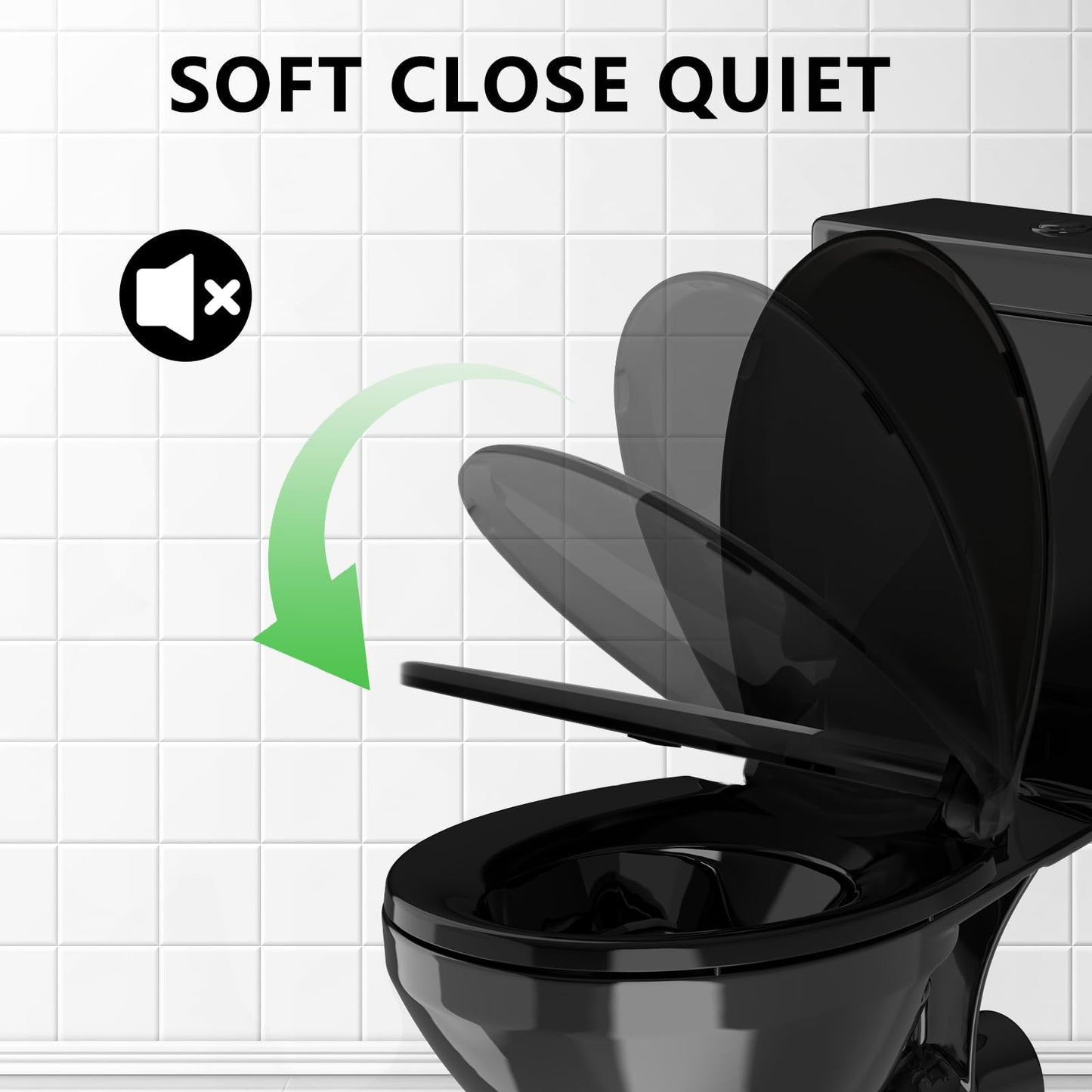 Aünsffer Toilet Seat Black, Round 16.5inch Toilet Seat Slow Close, Elegant Design, PP Material, Black， 2 Years Support