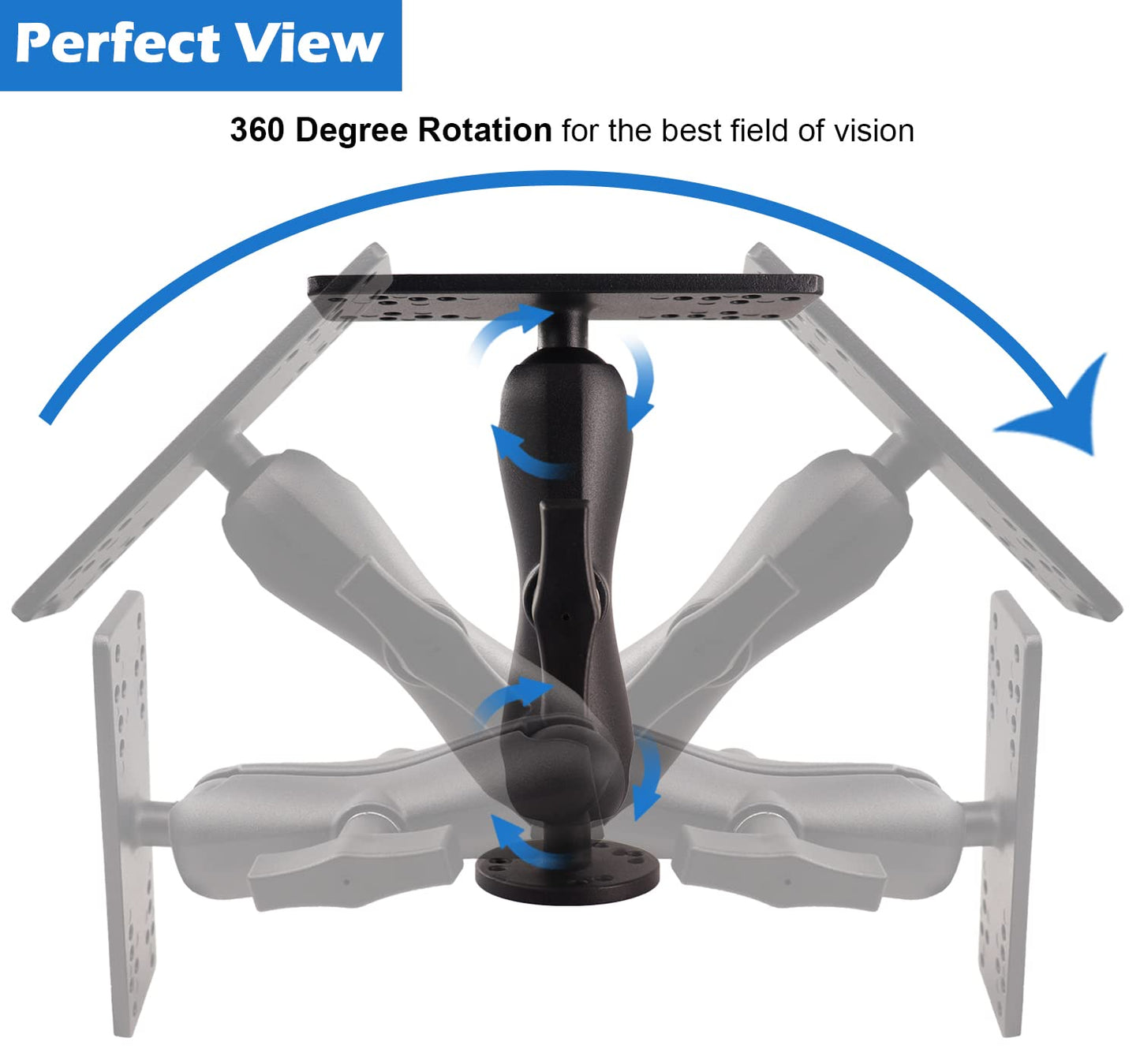 WINDFRD 1.5" Ball Medium Arm Marine Electronic Mount, Fish Finder Mount, Universal Mounting Plate with 1.5 inches / 38mm / C Size Ball Adapters, Compatible with Humminbird, Garmin, Lowrance and More