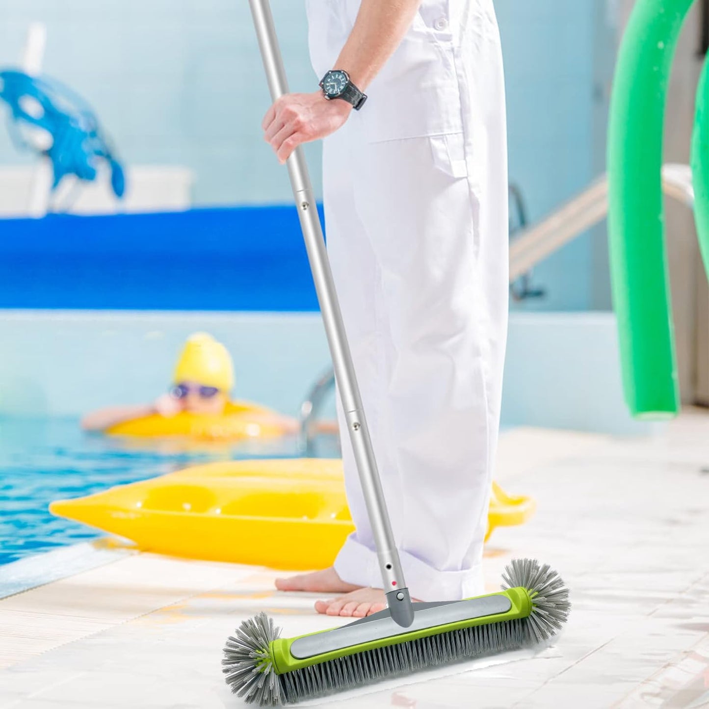 Pool Brush with Round-End Brush Head, 7 Rows 17.5-inch Pool Brush Head for Inground Pool/Above Ground Pool(Green)