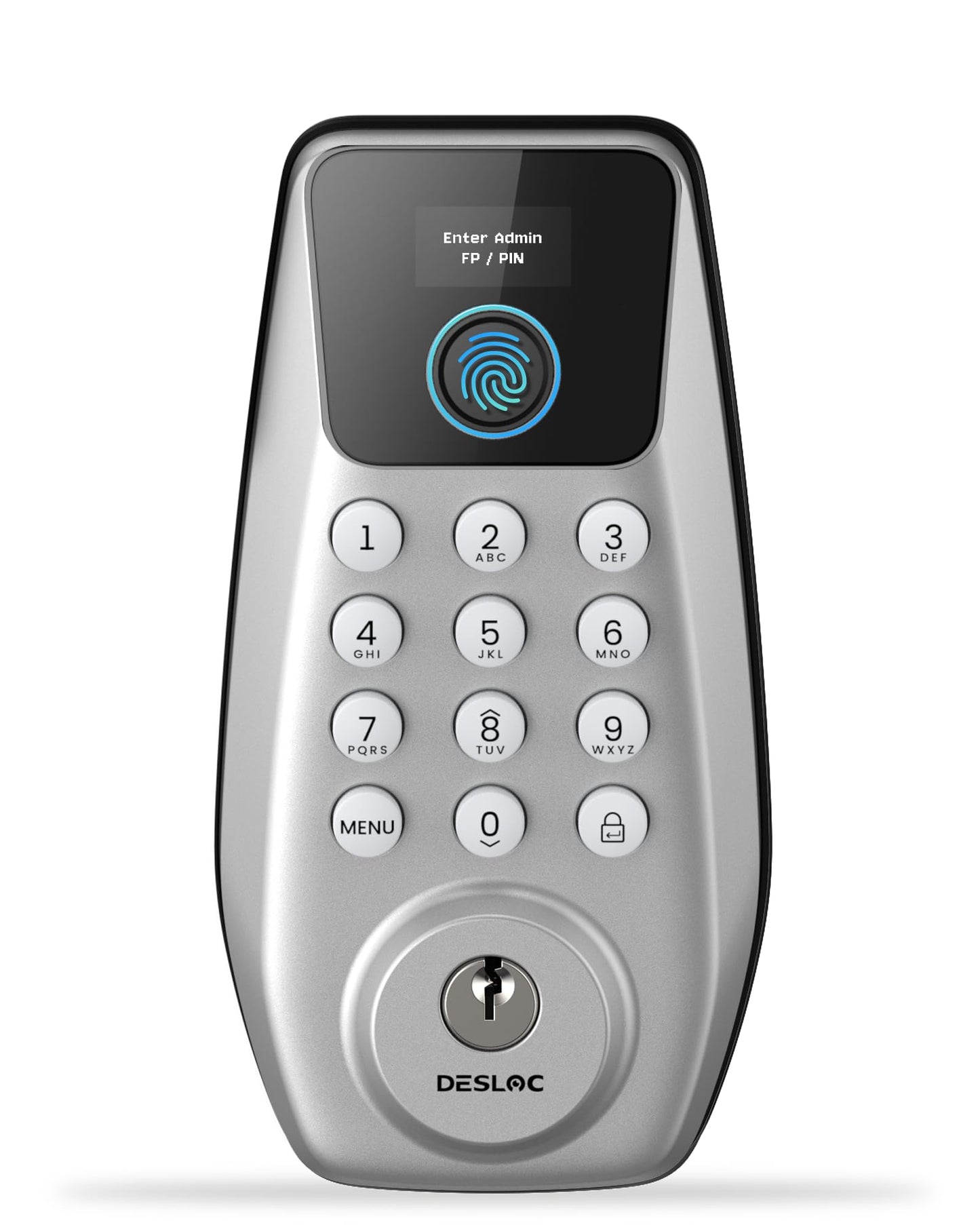 DESLOC C110 Keyless Entry Door Lock with Display (Smart Screen), Fingerprint Door Locks, Keypad Deadbolt, Auto-Lock, Backlit Keys, Passage Mode, IP54 Waterproof, BHMA Grade 3 (Silver)