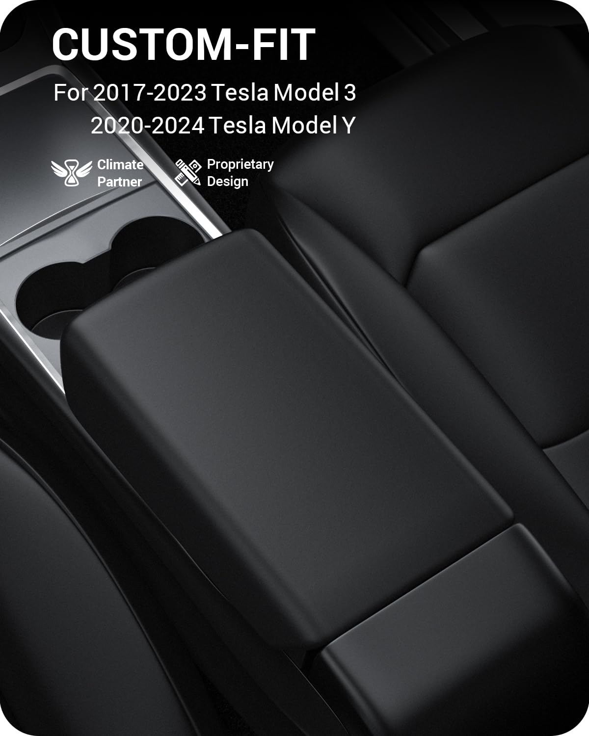BASENOR Tesla 2020-2024 Model Y 2017-2023 Model 3 Center Console Cover TPU Armrest Cover Non-Slip Protector Armrest Tesla Interior Accessories Black (Not Compatible with 2024 2025 Tesla Model 3)